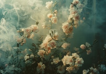 ethereal flowers in the mist