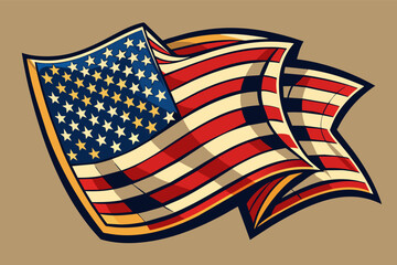 American flag vector reimagined in a vintage comic book style, with strong outlines and bold lettering.