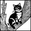 Cat . Animal black and white illustration . Logo design, for use in graphics. Generated by Ai