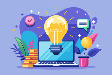 Aufkleber - light bulb sparks above a laptop, representing a creative and innovative influencer campaign attracting a loyal following.