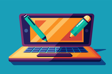 Poster - laptop with a built-in stylus for note-taking and artistic creation.