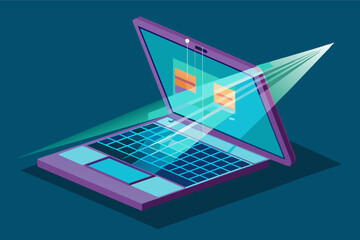 Fototapete - laptop with a holographic keyboard that projects onto any surface.