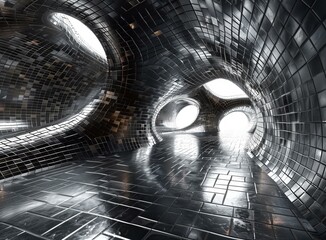 Poster - Black and white futuristic sci-fi tunnel