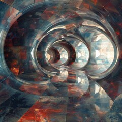 Canvas Print - Abstract 3D rendering of a futuristic sci-fi tunnel with glowing lights and reflections