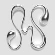3D chrome liquid metal letter N, with a reflective glossy finish and abstract blob shape, designed for Y2K silver typography alphabet