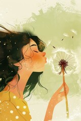 Wall Mural - A girl blowing a dandelion