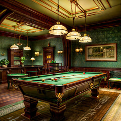 Wall Mural - Pool table in room with lot of lights on the ceiling.