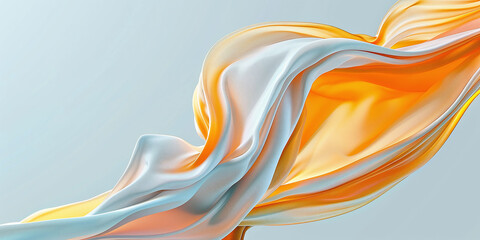 Poster - Abstract liquid art background with orange and white colors, smooth curves and waves in the air on a blue background