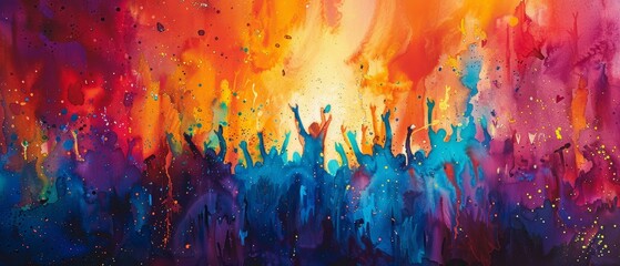 Vibrant Watercolor Painting of a Music Festival