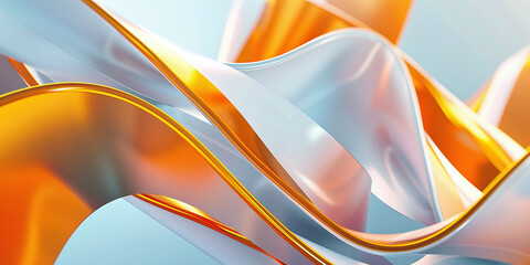 Poster - Abstract liquid art background with orange and white colors, smooth curves and waves in the air on a blue background