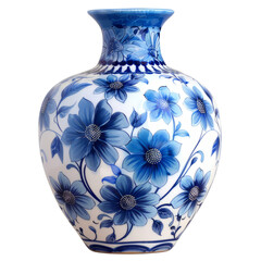 A blue floral patterned ceramic vase. An antique vase from china.