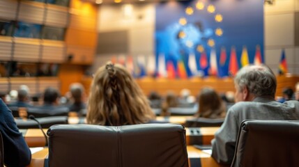 Wall Mural -  Back view of European Parliament meeting