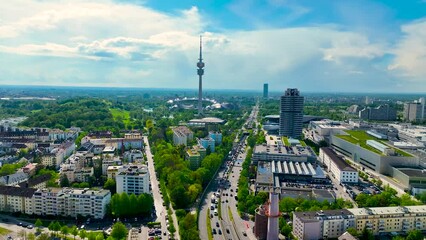 Wall Mural - Aerial view of Olympiapark in Munich, the capital and most populous city of Bavaria, Germany