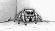   A monochromatic illustration of an arachnid perched atop the earth, with open ocular organs