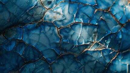 Aufkleber - A detailed close-up of blue cracked textures with intricate patterns showcasing contrast and complexity