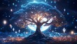 Enchanted Grove: Tree's Shimmering Crystals in Moonlight