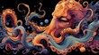 A colorful painting of an octopus with many tentacles, AI