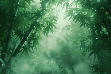 Wall Mural - A tranquil bamboo forest, with towering stalks swaying gently in the breeze and echoing with the calls of hidden creatures. Concept of bamboo groves. Generative Ai.