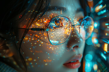 Poster - A contented customer browsing through a virtual storefront, their eyes alight with excitement as they discover new products. Concept of joyful online exploration. Generative Ai.