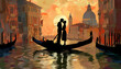 Clipart of a couple sharing a kiss on a gondola in Venicear74v60 Generative AI