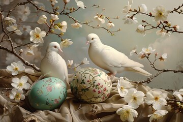 Easter art with crosses, doves. Happy easter. Easter concept