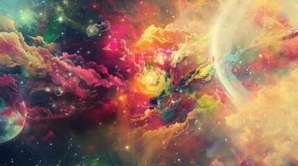 Wall Mural - vibrant cosmic nebula with colorful space dust and stars