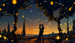 Clipart of a couple dancing under the stars in a cozy vineyardar74v60 Generative AI