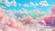 Fantasy Bubble Dreamland with Cotton Candy Clouds and Sparkling Sea