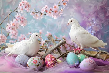 Easter art with crosses, doves. Happy easter. Easter concept