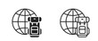 backpack and world flat and line icons. travel, vacation and journey symbol. isolated vector image for tourism design
