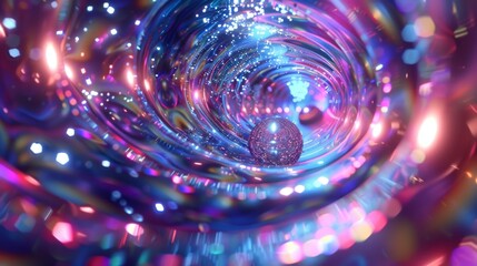 Wall Mural - Neon Glitter Tunnel with Sparkling Particles and Vibrant Colors