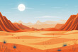 Illustration of an orange desert landscape with mountains in the background