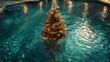 A christmas tree in the pool