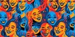  Cartoon faces with varied expressions in dynamic blue and red hues, for a lively pattern.