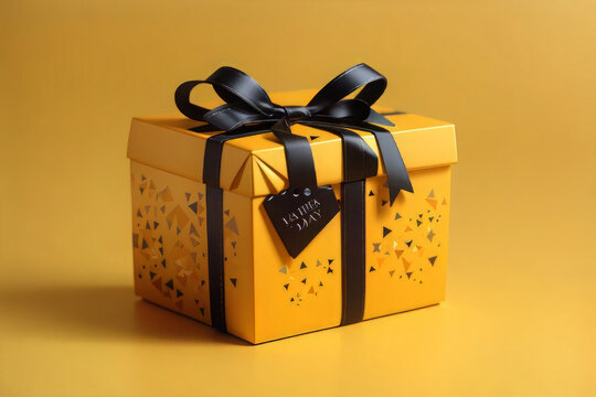 Father's Day gift idea concept with gift box on yellow background design.