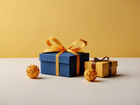 Father's Day gift idea concept with gift box on yellow background design.