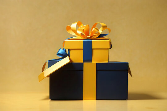 Father's Day gift idea concept with gift box on yellow background design.