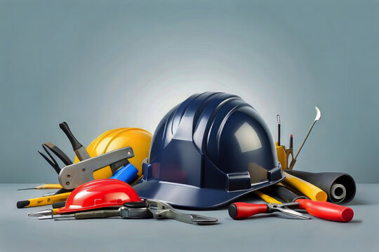 Celebrate the spirit of Labour Day with a stunning illustration featuring a hard hat and tools. This is the perfect opportunity to showcase your company's commitment to hard work and dedication. The i