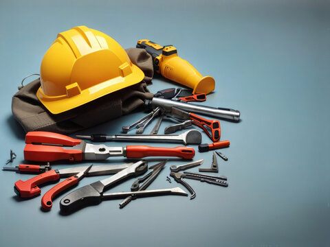 Celebrate the spirit of Labour Day with a stunning illustration featuring a hard hat and tools. This is the perfect opportunity to showcase your company's commitment to hard work and dedication. The i