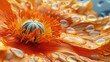 Beautiful orange poppy flower with water drops on petals close up
