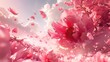 Beautiful pink peony flowers in the sky. 3d rendering, copy space