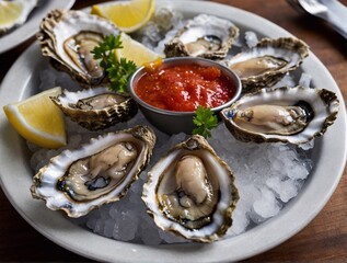 Wall Mural - oysters on a plate