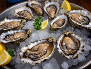 Wall Mural - fresh oysters with lemon