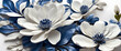 Stunning digital illustration of blue and white flowers with intricate petals and deep blue pistils