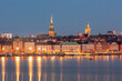 Scenic panoramic view of Gamla Stan, in the Old Town in Stockholm at night, capital of Sweden