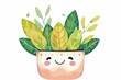 © Michael - Kawaii Style Happy Plant Pot Vector with Lush Green Leaves - Vibrant Garden and Flora