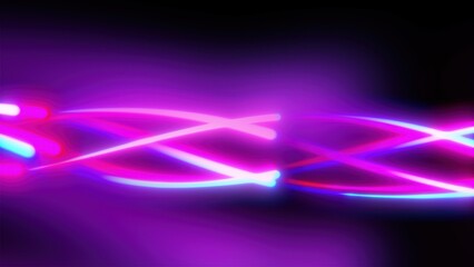 Poster - Unfocussed glowing wavy lines and bokeh lights. Computer generated 3d render