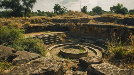 Poster - A well surrounded by rocks and grass