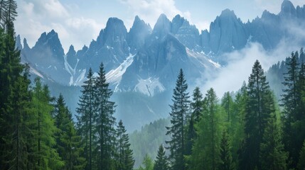 Sticker - Landscape with Trees and Mountains under a Blue Sky