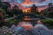Serene Sunset Over San Francisco Botanical Garden Featuring Diverse Flora and Tranquil Pond Scenery